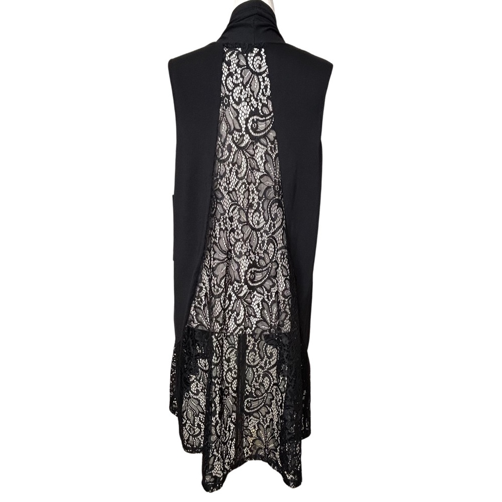 NWT Always Indigo Sleeveless Lace Back Long Dark Fairy Duster Vest - M - Black
